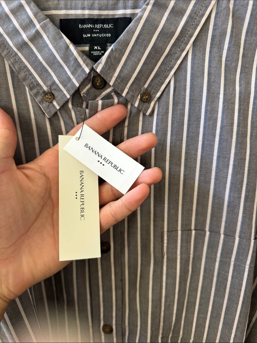Button-Down Striped Men's Shirt - Gray/White